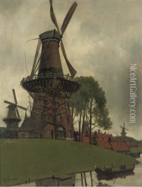 De Vijf Molens - A Windmill Oil Painting - Eduard Karsen