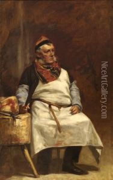 Portrait Of A Butcher. Signed Lower Left J. B. Whittaker. Oil Painting - John Barnard Whittaker