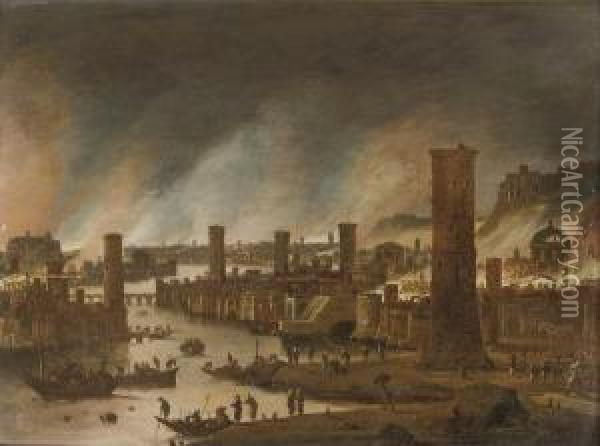 The Burning Of Troy Oil Painting - Dirck Verhaert