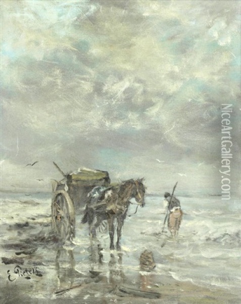 Collecting Seaweed Oil Painting - Evert Pieters