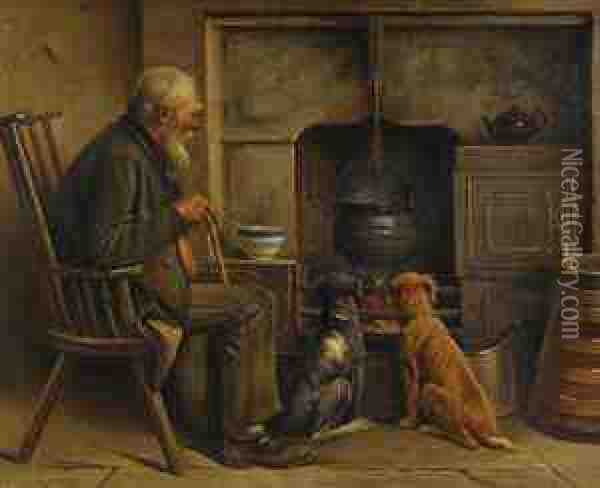 Watching The Pot Boil Oil Painting - Ernest Higgins Rigg