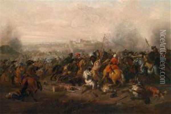 Einkavalleriegefecht Zwischen Christlichen Und Osmanischen Soldaten Oil Painting - Jan Vincentz Van Der Vinne
