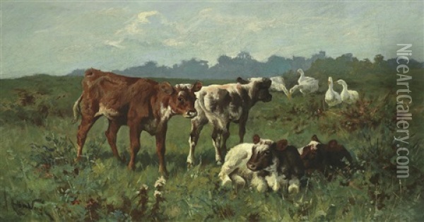 Cattle Grazing Oil Painting - Arthur Wardle