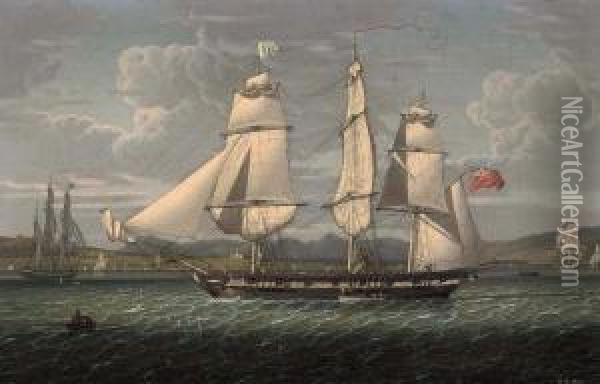 An Outward-bound 18-gun Merchantman At The 'tail Of The Bank' Portrayed In Three Positions Oil Painting - Robert Salmon
