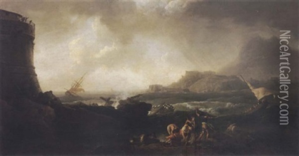 A Shipwreck In Stormy Seas Oil Painting - Adrien Manglard