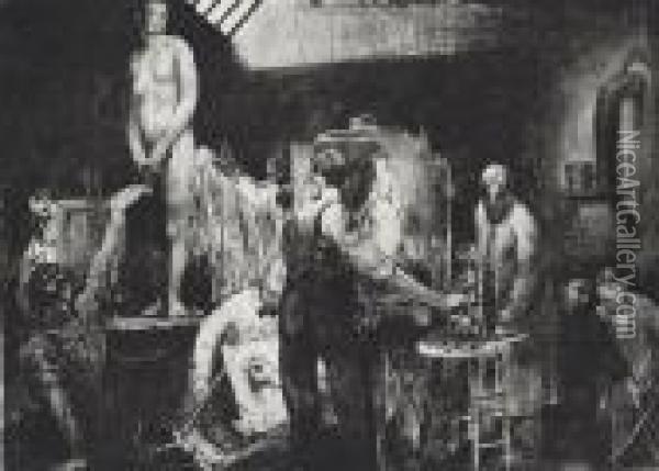The Life Class, Second Stone Oil Painting - George Wesley Bellows