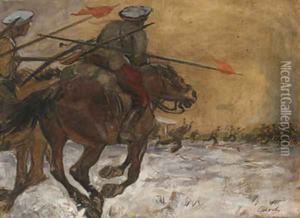 The Cavalry Charge Oil Painting - Valentin Aleksandrovich Serov