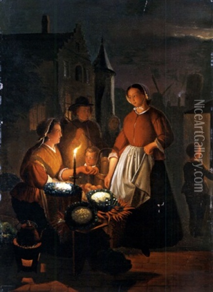 Gemusemarkt Bei Nacht Oil Painting - Jacobus Schoemaker Doyer