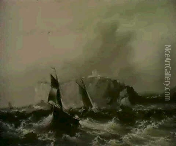 Scarborough; The Fleet At Anchor Oil Painting - Frederick Calvert
