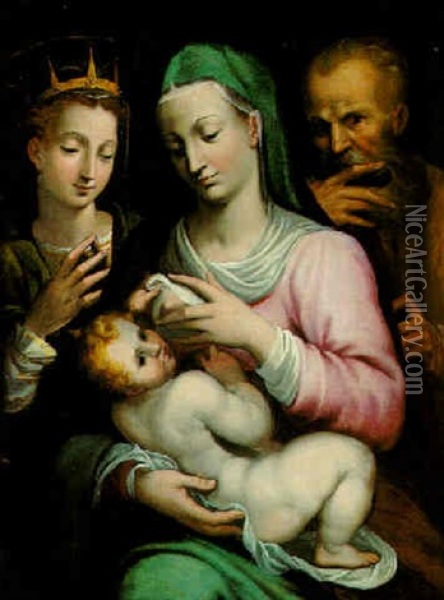 The Holy Family With Saint Agatha Oil Painting - Bartolomeo Ramenghi