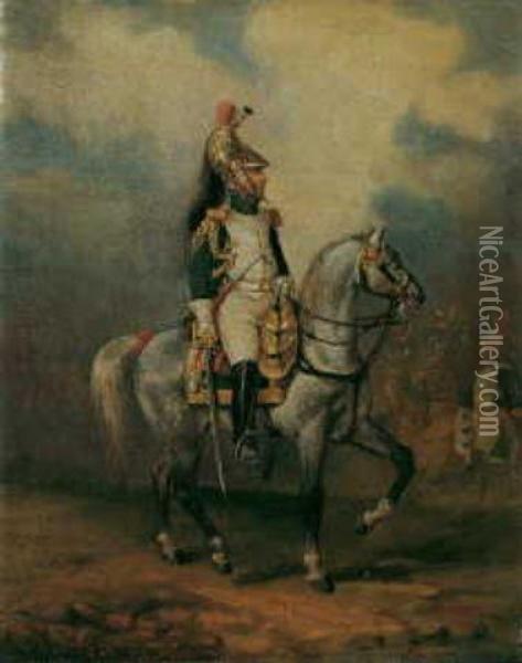 Franzosischer Dragoneroffizier Unter Napoleon I. Vor Der Front Oil Painting - Ludwig Elsholtz