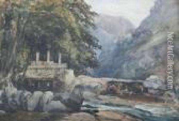 East Lyn Valley, Lynmouth Oil Painting - William Callow