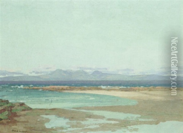 Arran From The Ayshire Coast Oil Painting - George Houston