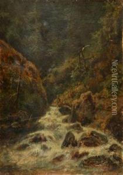 A Mountain Brook Oil Painting - August Bedrich Piepenhagen