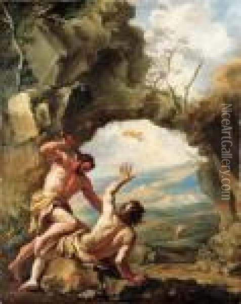 Cain Smiting Abel With God's Expulsion Of Cain From The Garden Of Eden Oil Painting - Sebastiano Ricci