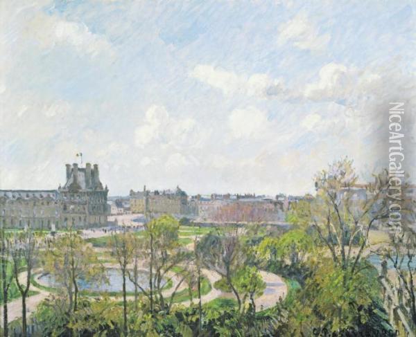 Le Jardin Des Tuileries Et Le Pavillon De Flore, Matin, Printemps Oil Painting - Camille Pissarro