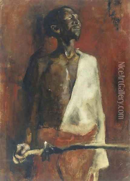 Portrait of the African fighter Adolf Boutar Oil Painting - George Hendrik Breitner