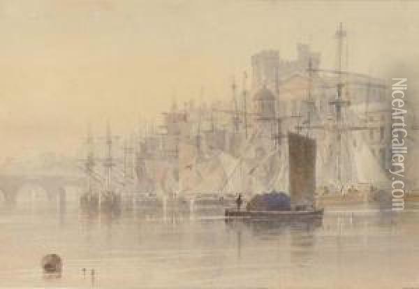 Trading Vessels Moored At The Quayside Oil Painting - Thomas Miles Richardson