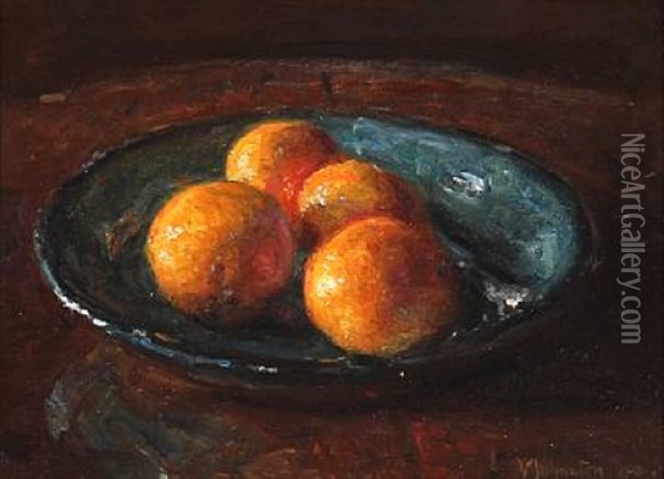 Oranges In A Bowl Oil Painting - Viggo Johansen