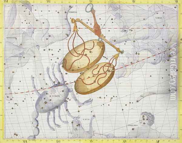Constellation of Libra, plate 7 from Atlas Coelestis, by John Flamsteed 1646-1710, published in 1729 Oil Painting - Sir James Thornhill