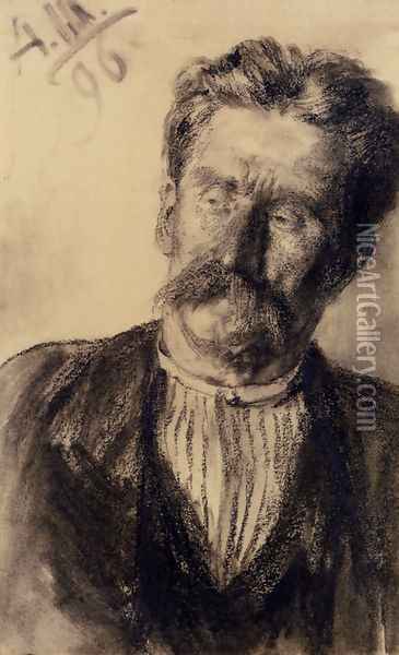 Head Of A Man Oil Painting - Adolph von Menzel