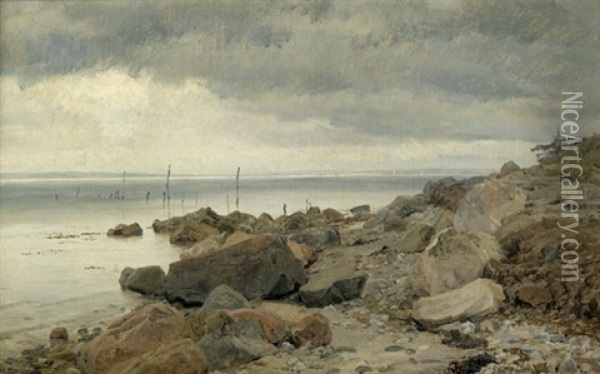 Regentag Am Strand Von Kulhusrende Bei Frederiksborg Oil Painting - Janus la Cour