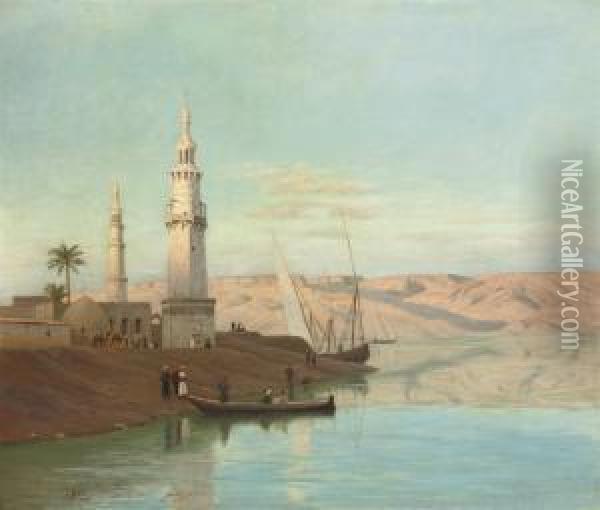 The Nile Port Of Girgeh Oil Painting - Andreas Christian Riis Carstensen