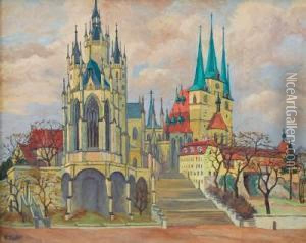 Der Dom Zu Erfurt Mit Severikirche Oil Painting - Karl Ziegler