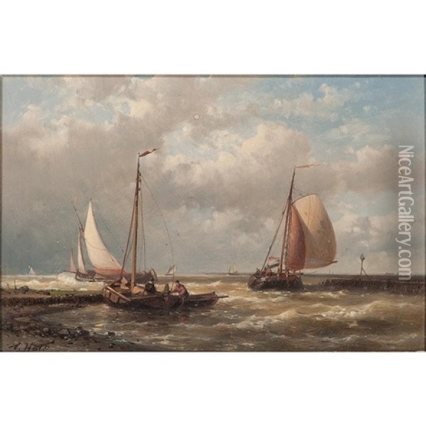 Ships In A Holland Harbor Oil Painting - Abraham Hulk the Elder