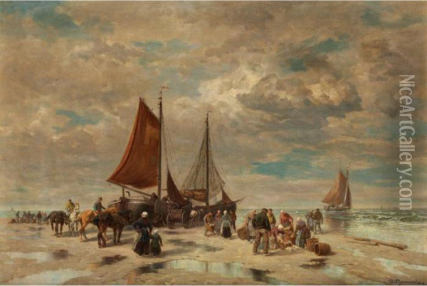 Fischer Und Segelschiffe Am Wattenmeer Oil Painting - Desire Tomassin
