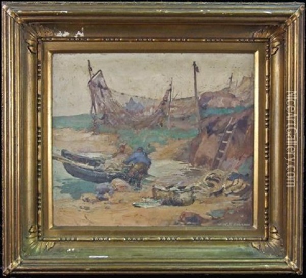 Harbour Scene With Fishermen Oil Painting - William Watt Milne