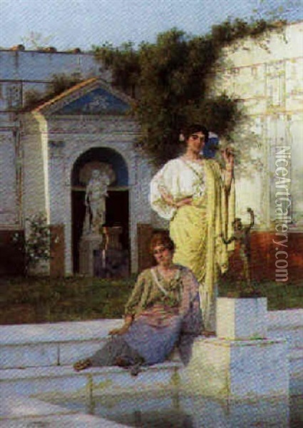 Deux Praticiennes Dans Un Jardin Antique Oil Painting - Stephan Wladislawowitsch Bakalowicz
