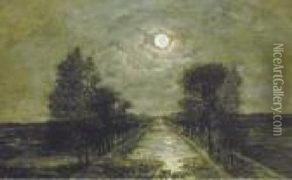 A Canal Under Moonlight Oil Painting - Johan Barthold Jongkind