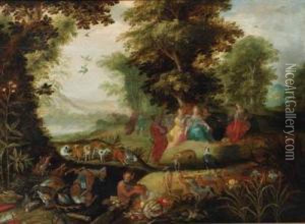 Diana And Her Nymphs Resting After The Chase Oil Painting - Abraham Govaerts