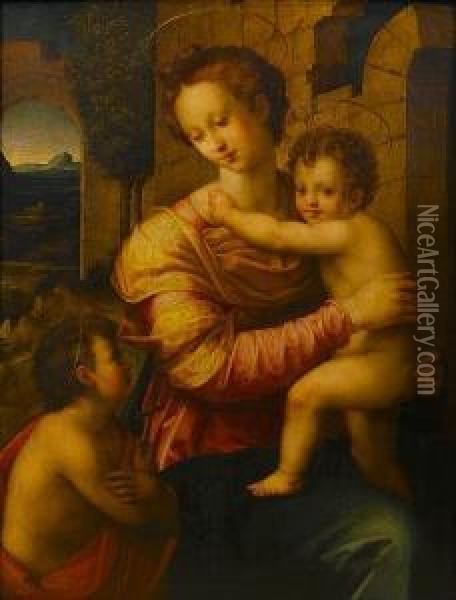 The Madonna And Child With The Infant Saint John The Baptist Oil Painting - Michele di Ridolfo del Ghirlandaio (see Tosini)