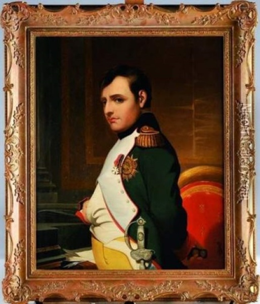 Portrait De L'empereur Napoleon 1er En Uniforme De Grenadier De La Garde, Debout Devant Son Bureau Oil Painting - Paul Delaroche