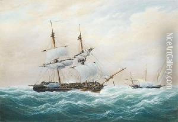 A Merchant Brig Oil Painting - William Joy