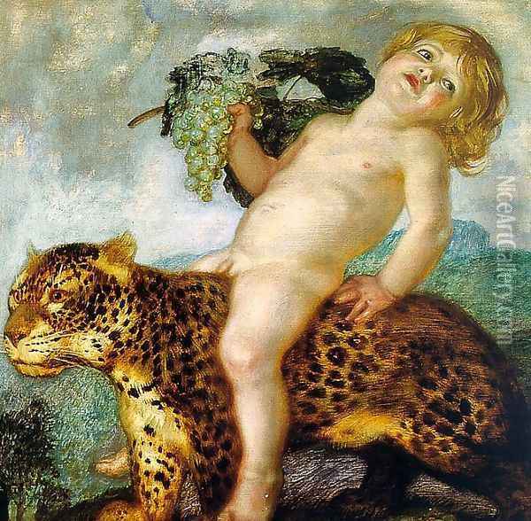 Boy Bacchus Riding on a Panther 1901 Oil Painting - Franz von Stuck