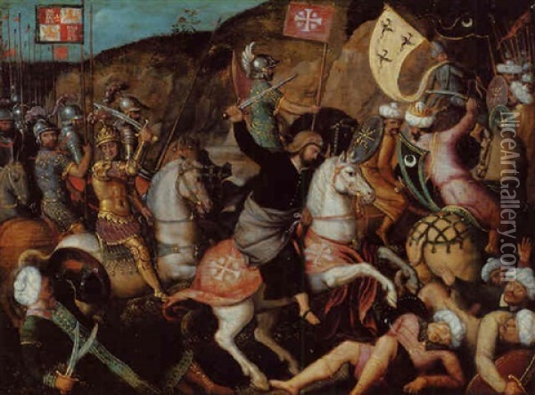 Saint James The Great At The Battle Of Clavijo Oil Painting - Michiel Sittow
