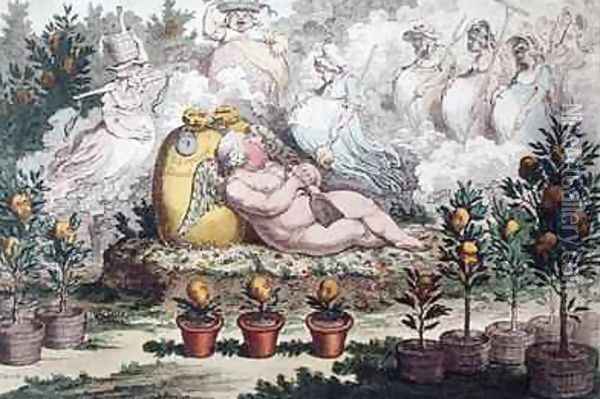 The Orangerie or The Dutch Cupid reposing After the Fatigues of Planting Oil Painting - James Gillray