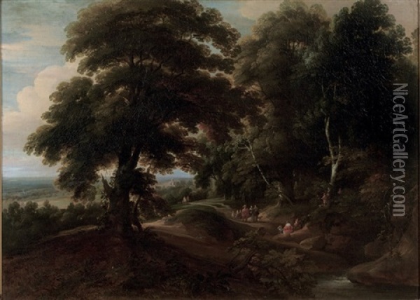 A Wooded Landscape With Travellers On A Track Oil Painting - Jacques d' Arthois