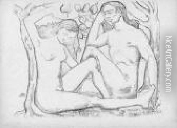 Adam Et Eve. 1895. Oil Painting - Aristide Maillol