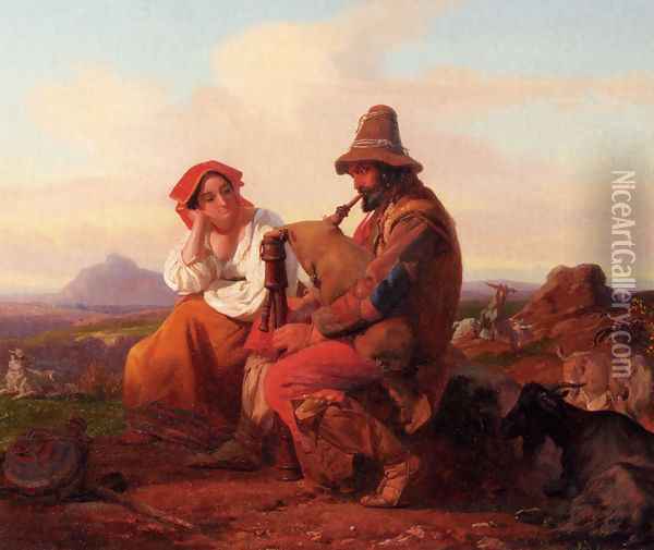 A Serenade In The Roman Campagna Oil Painting - Friedrich Bouterwek