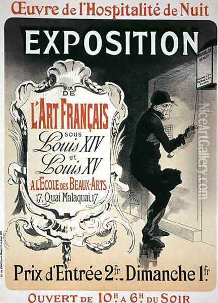 Reproduction of a poster advertising an 'Exhibition of French Art under the Reign of Louis XIV and XV' at the Ecole des Beaux-Arts, Paris Oil Painting - Jules Cheret