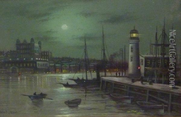 Scarborough By Moonlight Oil Painting - Wilfred Jenkins