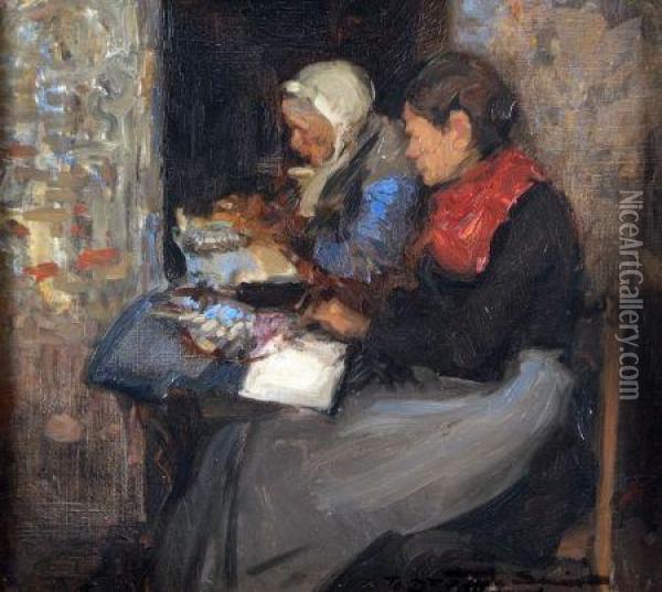 Breton Women At Work Oil Painting - Mark Senior