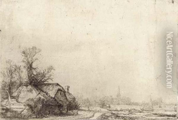 Cottage Beside A Canal: A View Of Diemen Oil Painting - Rembrandt Van Rijn