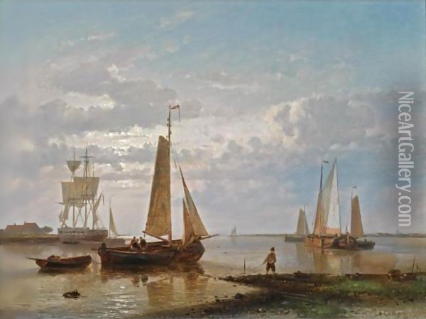 A Coastal Scene Oil Painting - Abraham Hulk Jun.