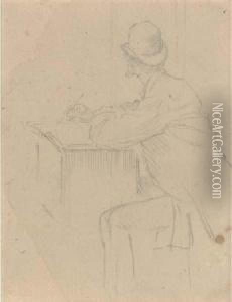 Gentleman Seated At A Desk, View From Behind Oil Painting - Charles Keene