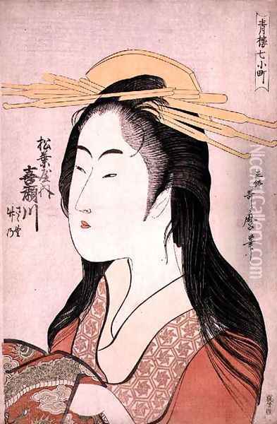 Kisegawa of Matsubaya, from the series Seven Komachis of Yoshiwara, c.1795 Oil Painting - Kitagawa Utamaro